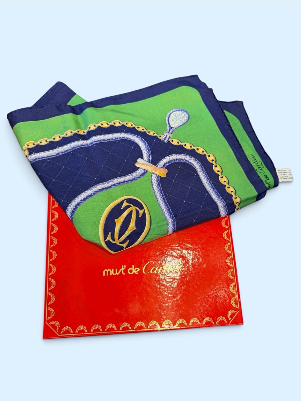 Cartier Silk Scarf - Green & Navy